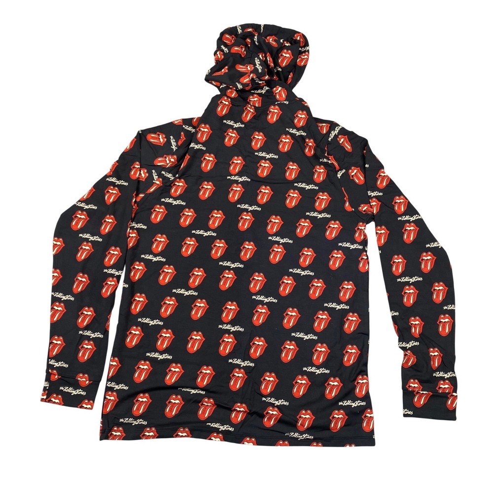 MeUndies The Rolling‎ Stones Hoodie Mens Black Red Tongue Lips Logo Pullover - Picture 2 of 6